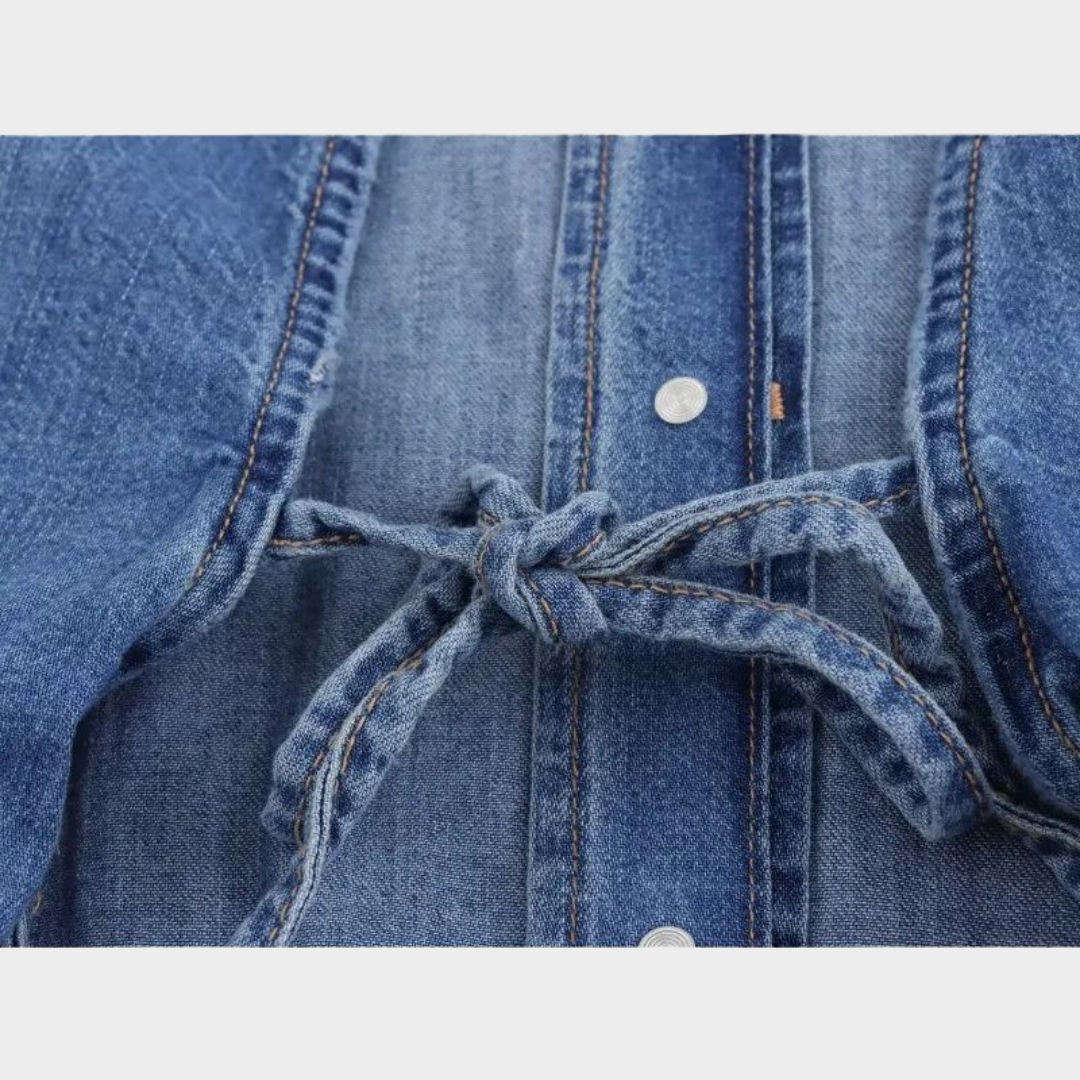 Women's Backless Denim Shirt – Long Sleeve – Vintage Blouse – Stylish Casual Top – Blue