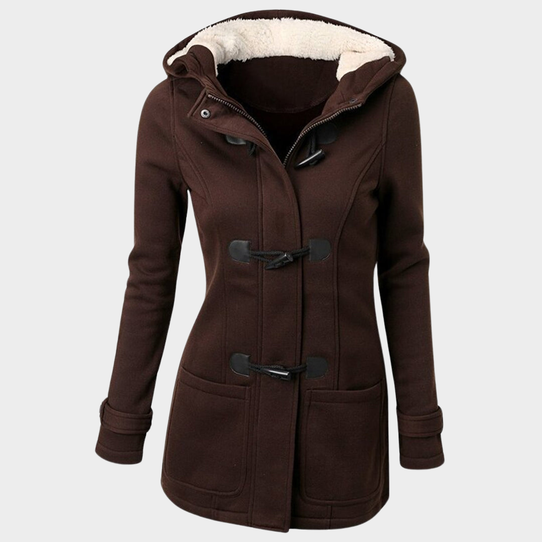 Women's Hooded Coat - Zipper & Horn Button - Casual Fit - Multiple Colours