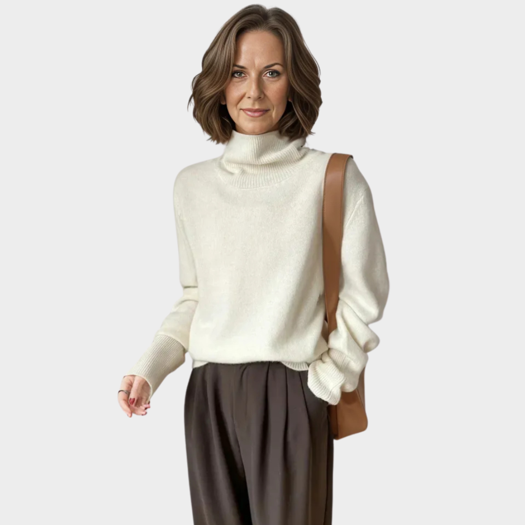 Women's Loose Cashmere Sweater – High Neck, Long Sleeves, Winter Knitwear
