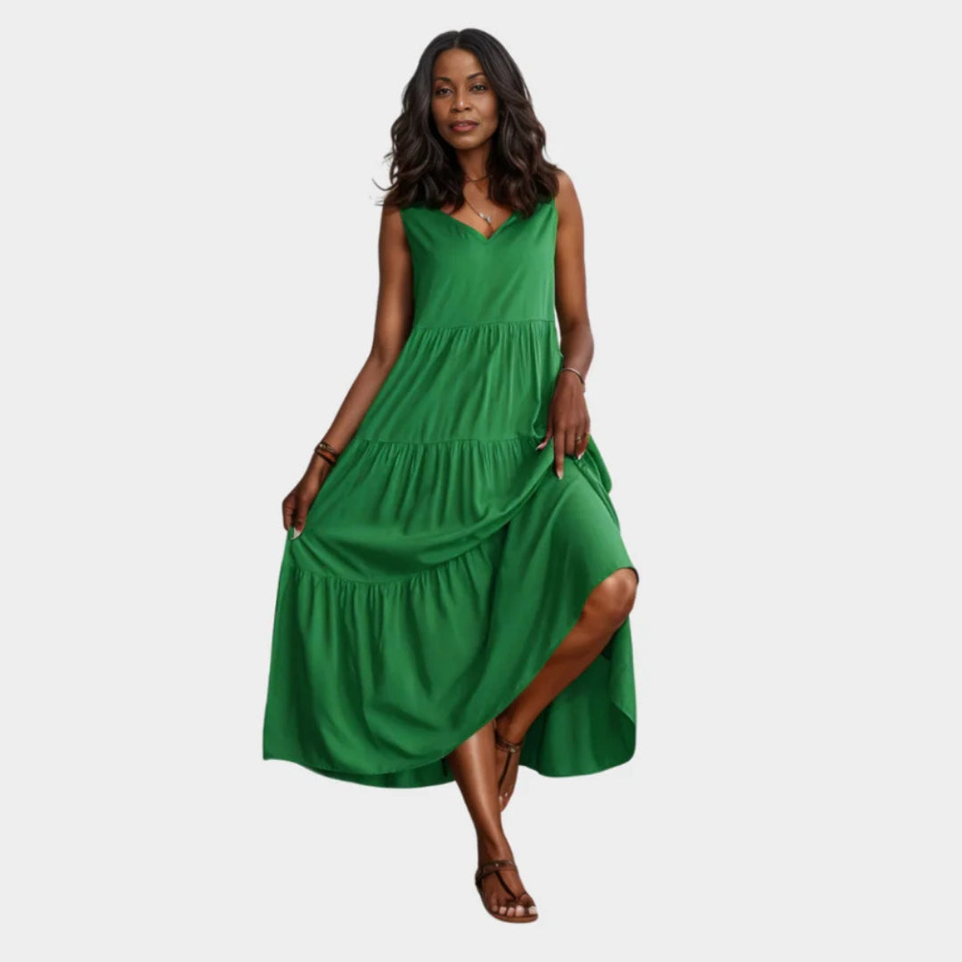 Women's Long Beach Dress V-Neck Relaxed Fit Multiple Colors - Casual Summer Vacation Dress