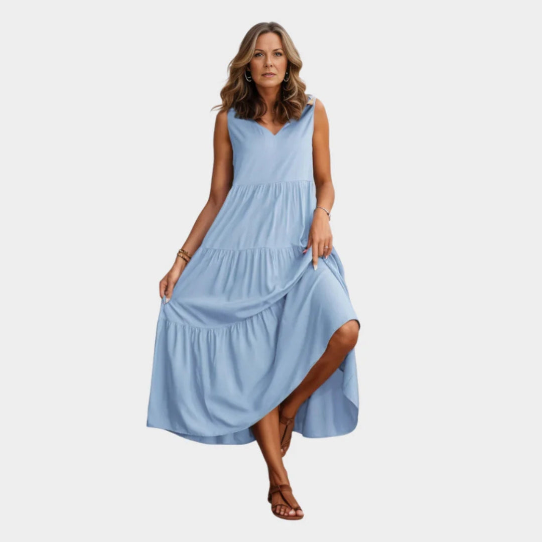 Women's Long Beach Dress V-Neck Relaxed Fit Multiple Colors - Casual Summer Vacation Dress