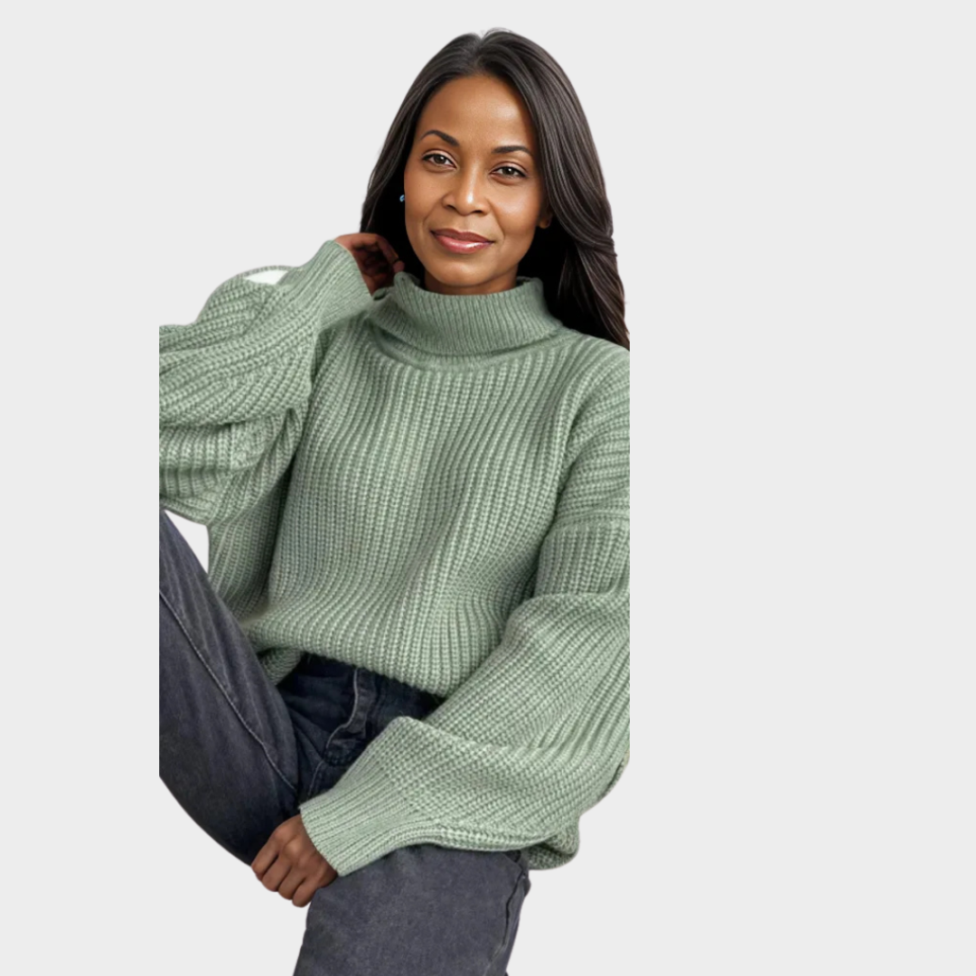 Women's Thick Knitted Cotton Turtleneck Sweater – Relaxed Fit, Warm Fall & Winter Style in Blue, Orange, and More