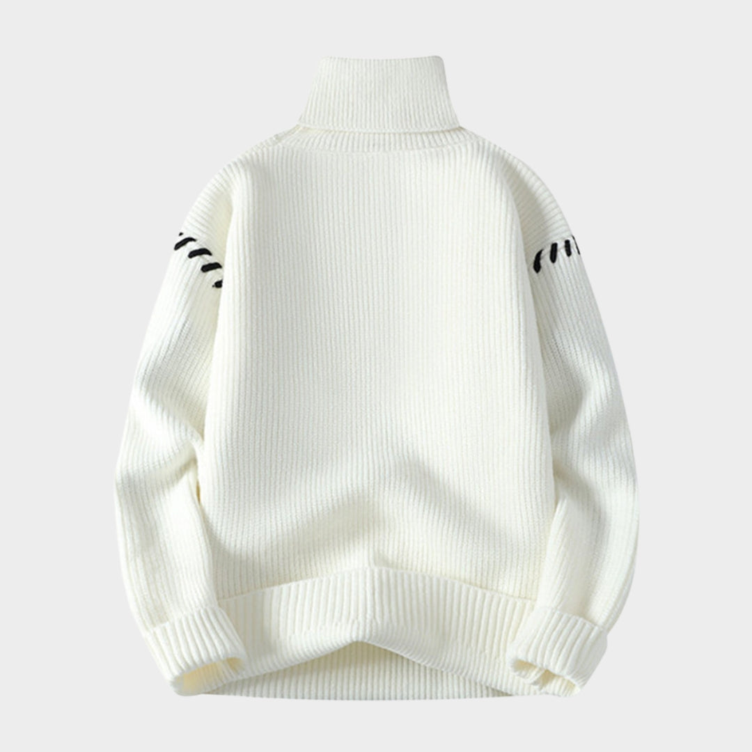 Men's Turtleneck Sweater - Loose Casual Knit Pullover with Patchwork Design (Black, Green, and More)