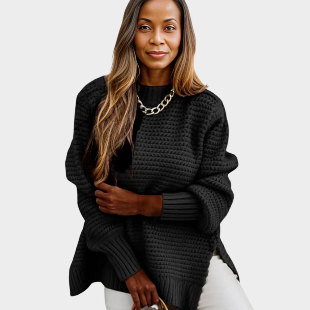 Thick Women’s Knitted Sweater – Half-High Collar, Unique Pattern, Beige, Red, and More