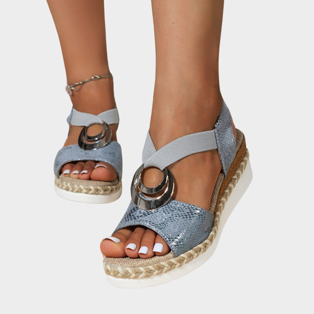 Women - Wedge Sandals - Metal Decoration - Snake Print - Platform - Comfortable Fit - Multiple Colours