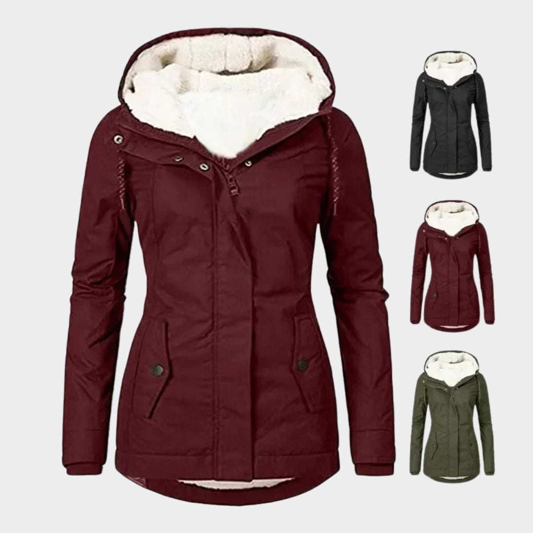 Women’s Winter Parka – Hooded Mid-Length Coat, Thick Plush Lining (Grey, Green, Black, and More)