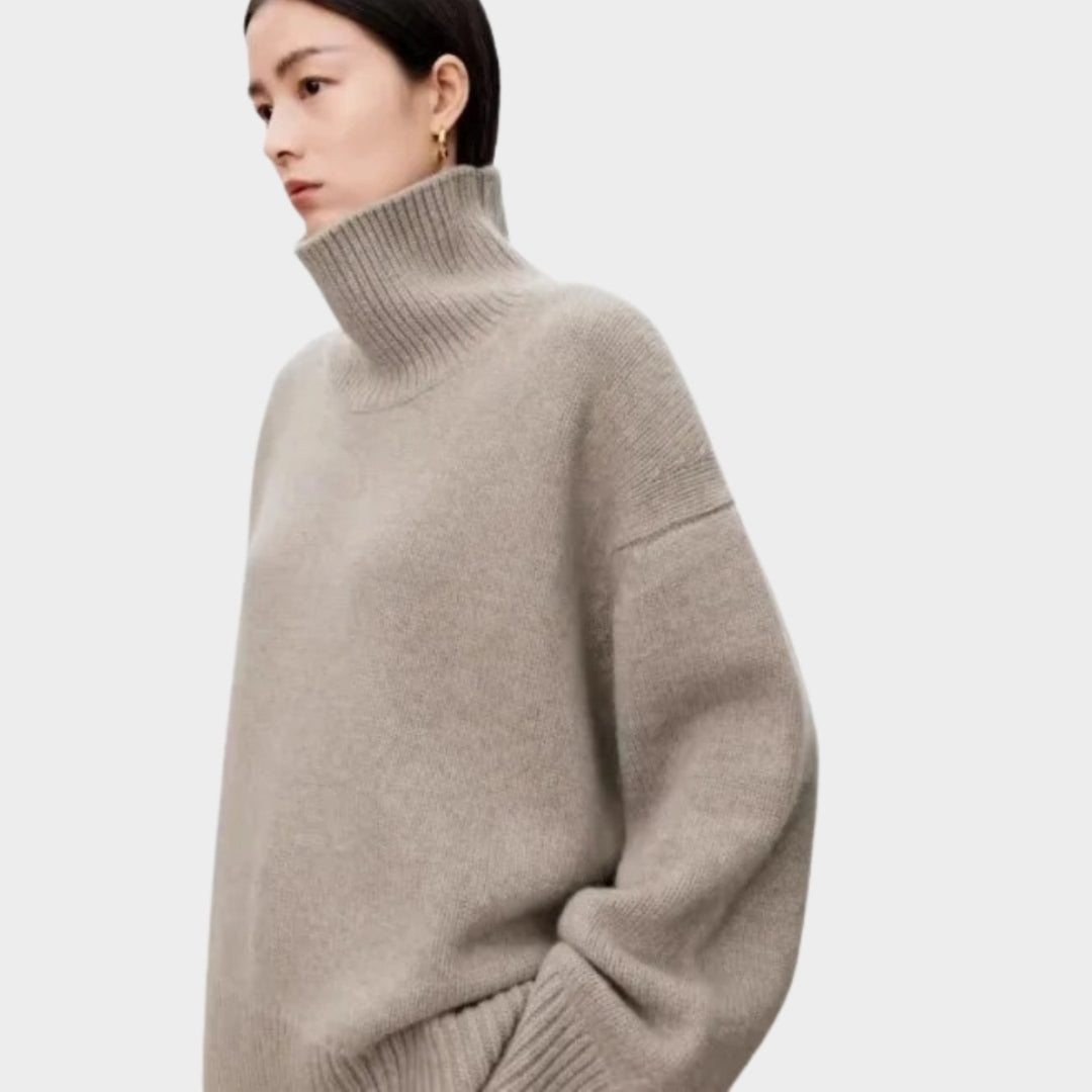 Women’s Thickened Turtleneck Cashmere Sweater – Loose Fit, Knitted Silhouette, Black/Beige/Brown