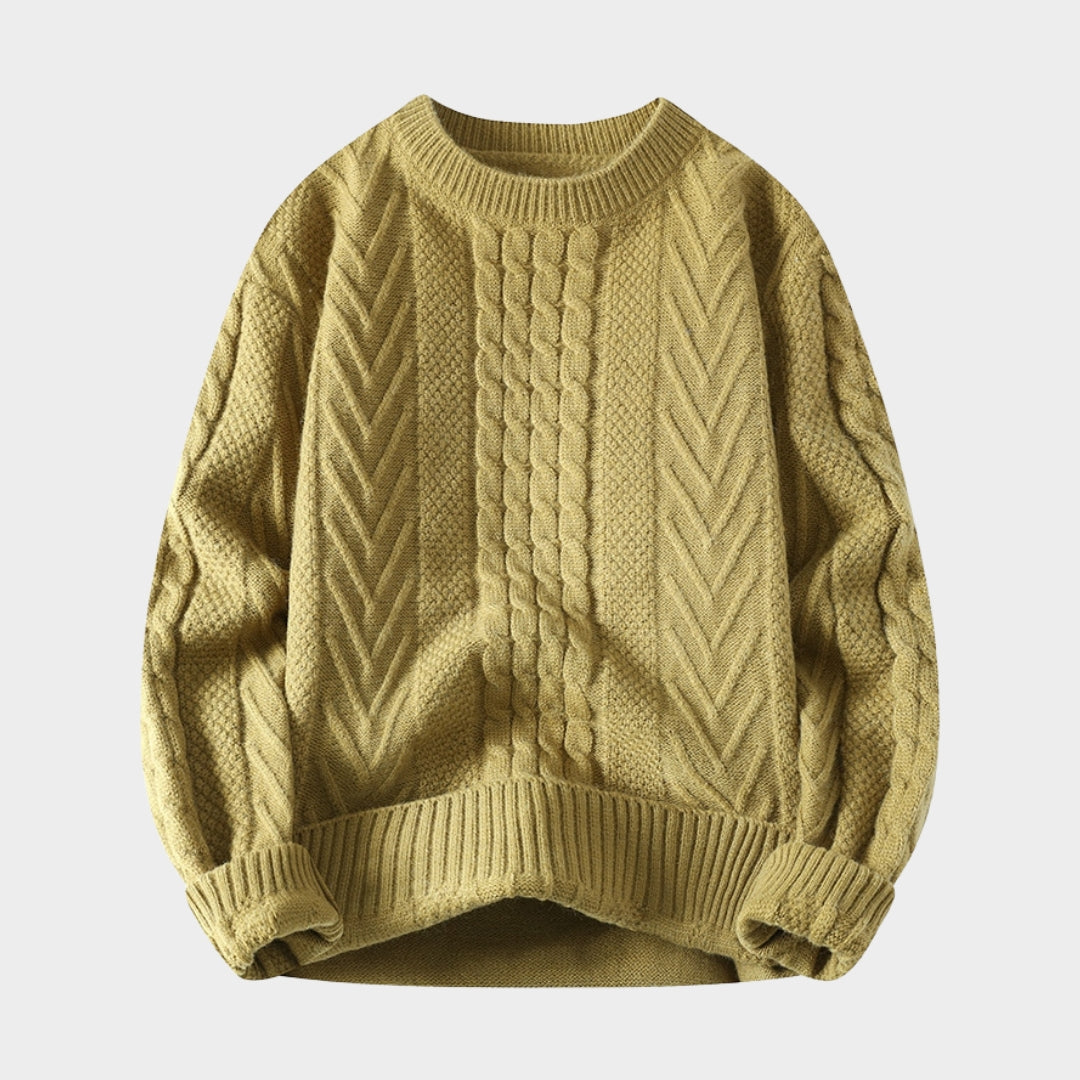 Men's Plush Long Sleeve Sweater - Warm Knitted Round Neck for Autumn & Winter (Black, Beige, and More)