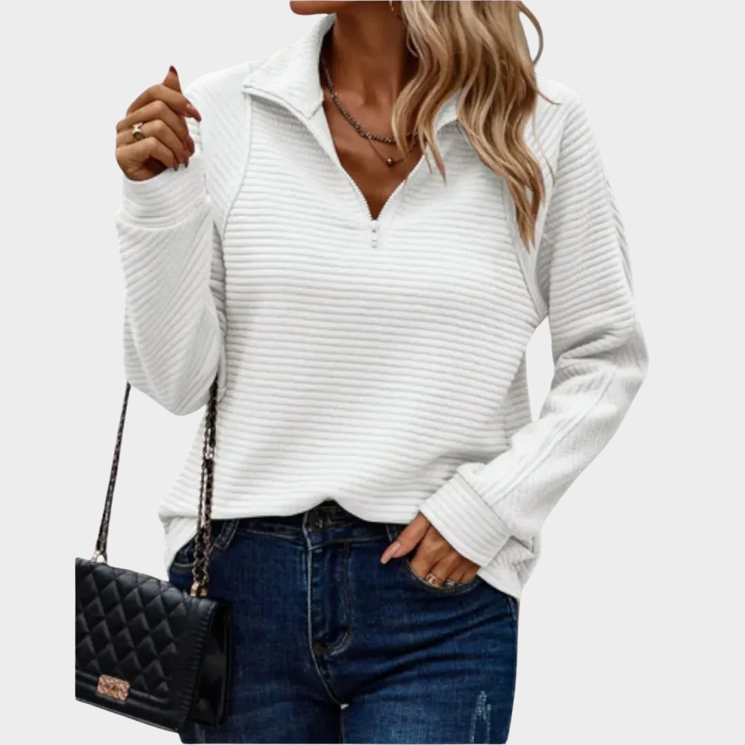 Women’s Half Zip Pullover Sweatshirt – Long Sleeve Loose Fit Top with V-Neck Zipper Detail – Multiple Colours