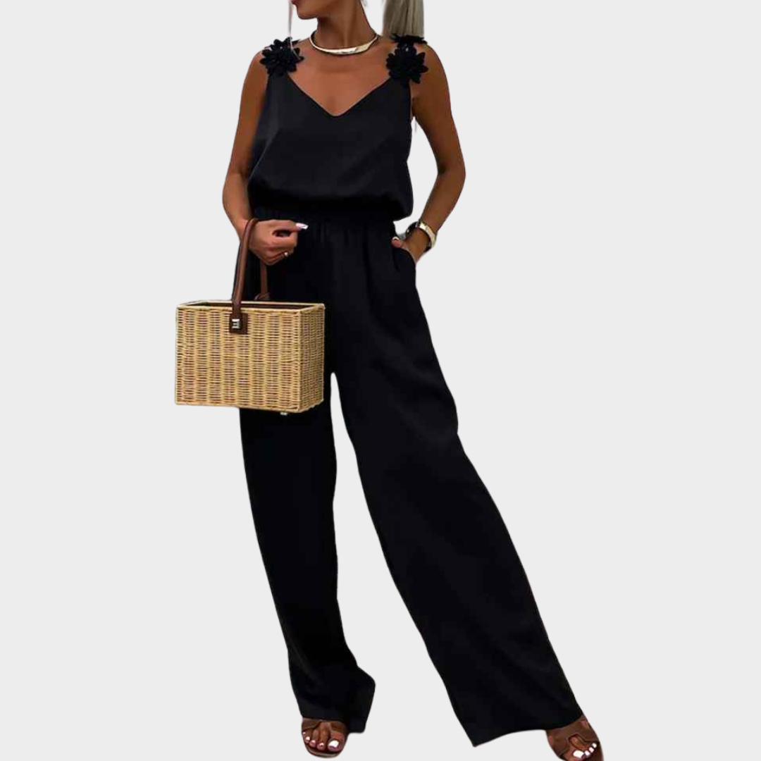 Women's Sleeveless Jumpsuit - Square Collar Backless Design - High Waist Loose Fit - Multiple Colours