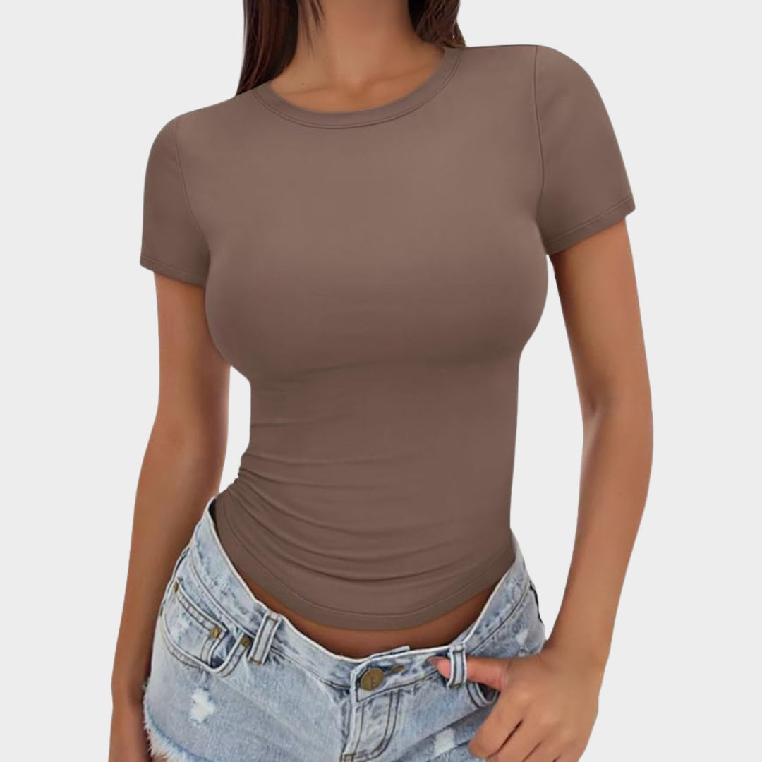 Women's Crop T-Shirt - Short Sleeve - Casual & Workout Tee - Soft & Stretchy - Multiple Colours