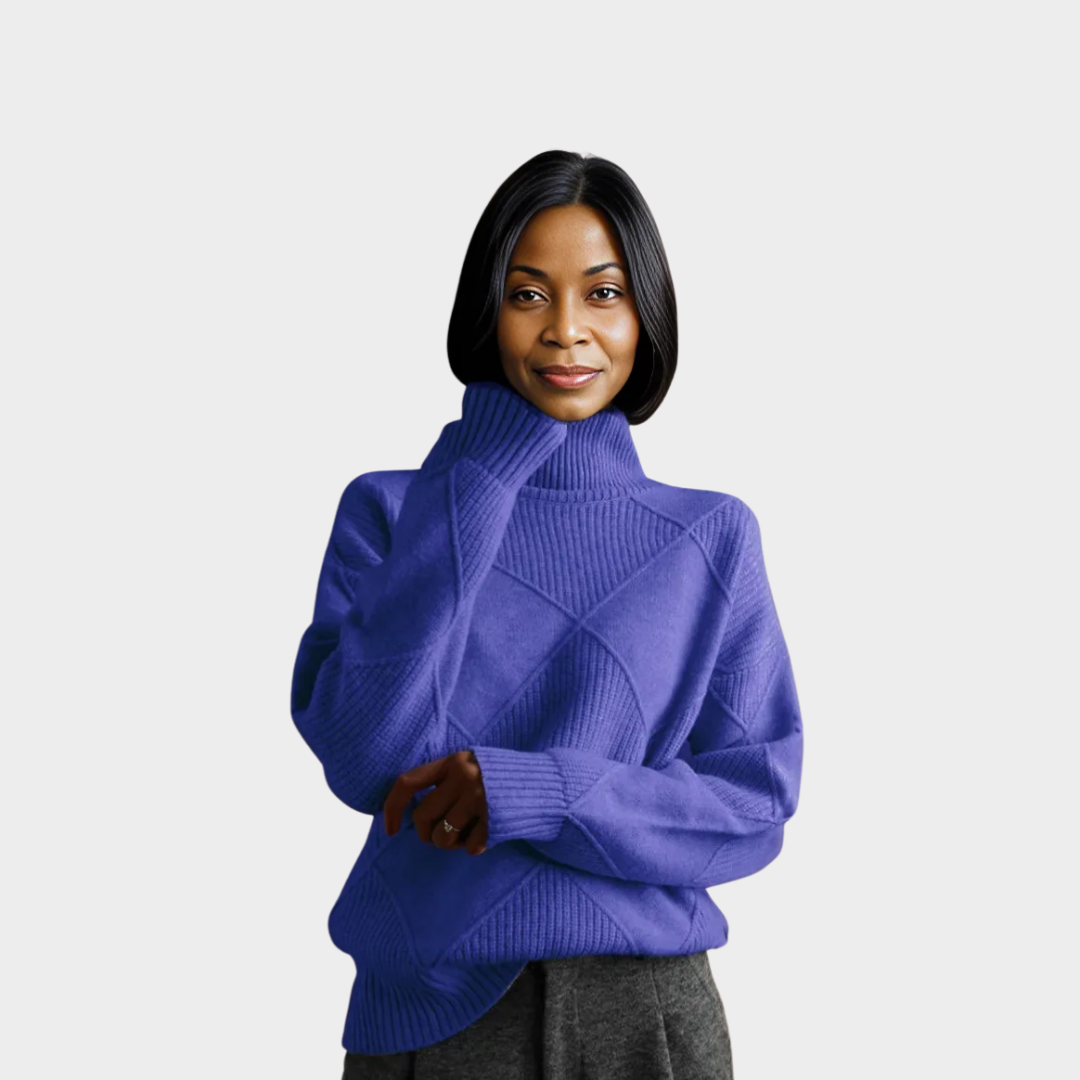 Warm Women’s Knitted Pullover – High Neckline, Long Sleeves, Loose Fit, Orange, Purple Blue, Pink, Cozy for Fall & Winter