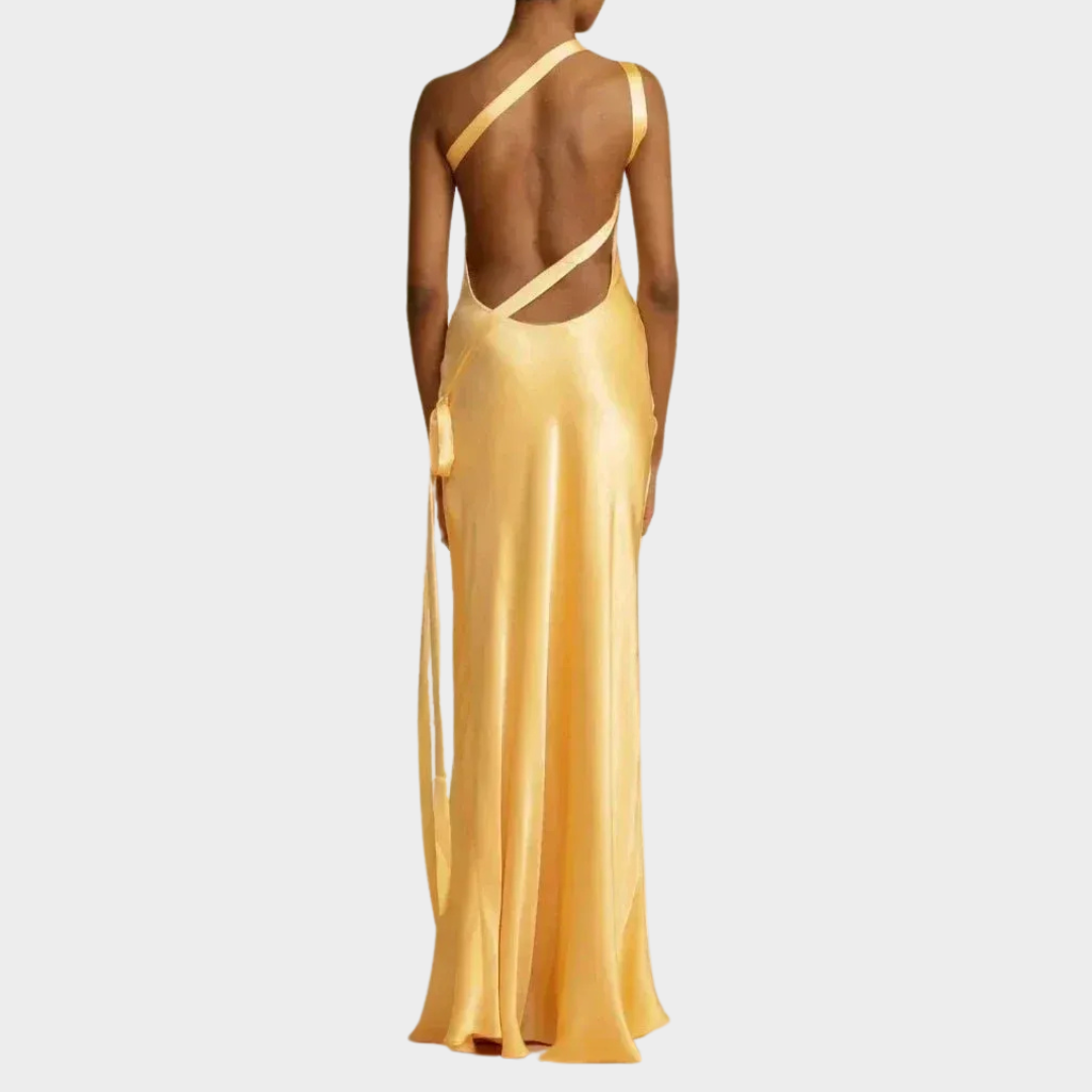 Women’s One-Shoulder Evening Dress – Elegant Satin Formal Gown – Draped Fit with Asymmetric Neckline – Multiple Colours