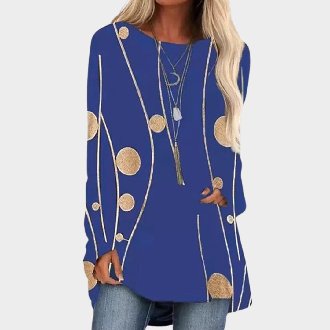 Winter Women’s Long Sleeve T-Shirt - Round Neck, Loose Fit, Printed Top (Green/Red, Brown/Blue, and More)