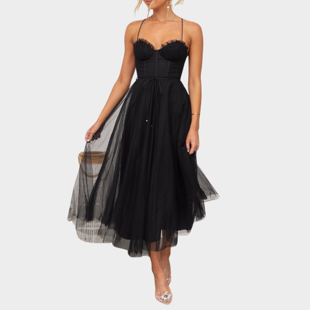 Women's Mesh Suspender Dress – Sleeveless Cocktail Party Dress – Elegant Evening Wear – Multiple Colours