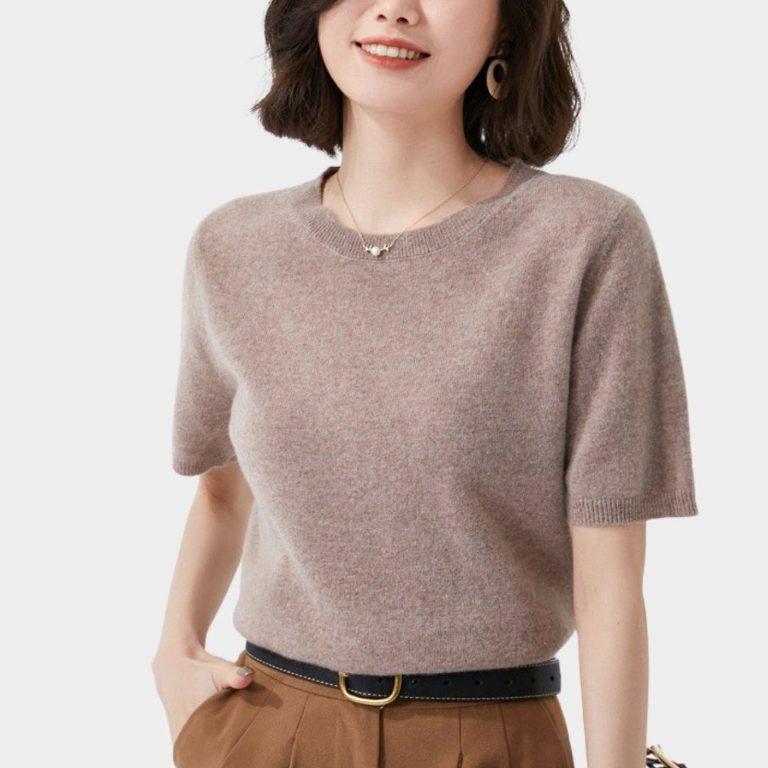 Women’s Short Sleeve Knitted T-shirt – O-neck Slim Wool Cotton Vest in 13 Colors
