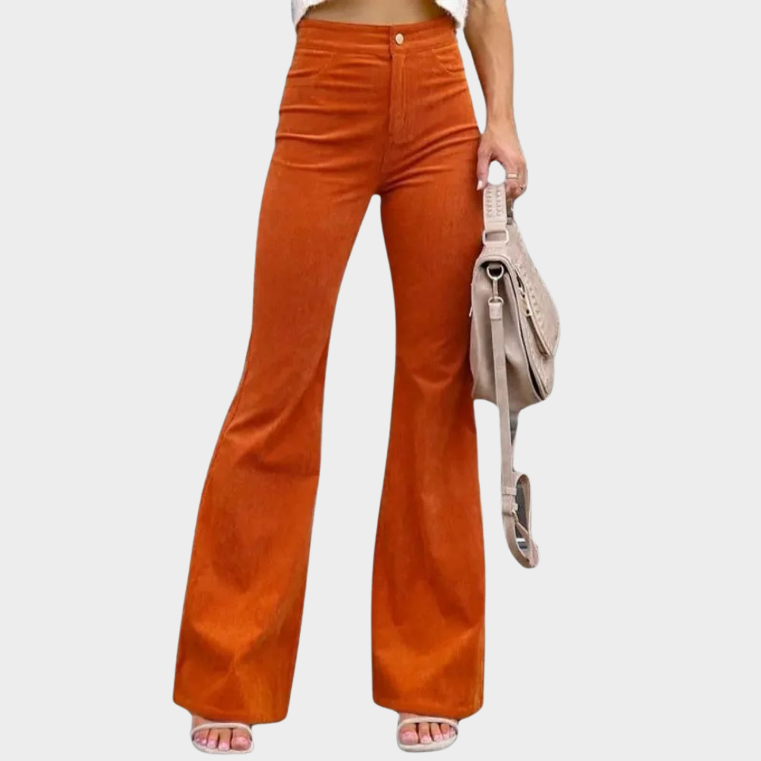 Women's Wide-Leg Corduroy Trousers – Elastic Waist Cargo Pants – Flare Bell-Bottom Style – Multiple Colours