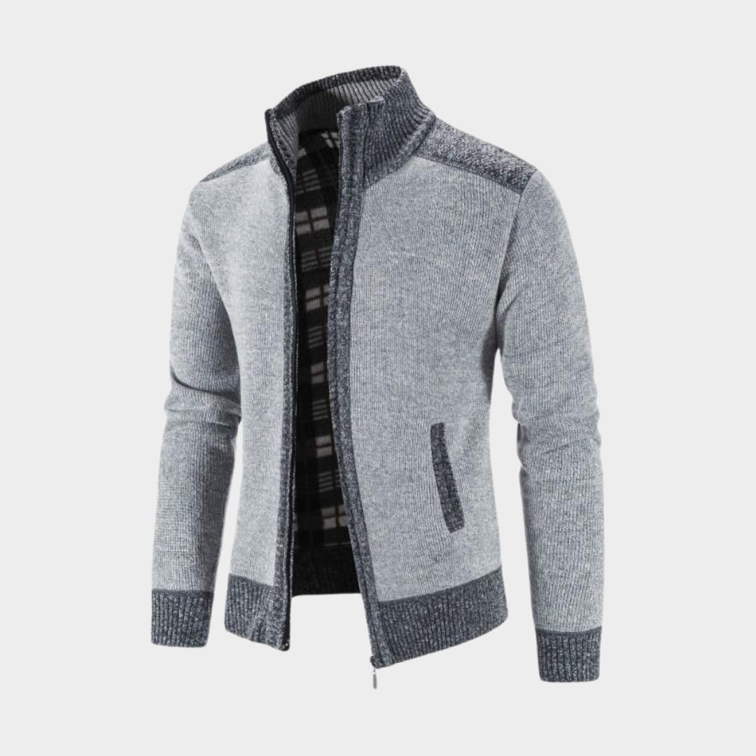 New Winter Men's Patchwork Coat - Knitted Cardigan, Long Sleeve, Slim Fit, Warm Zipper Outerwear, Blue, Coffee, Grey, Dark Grey