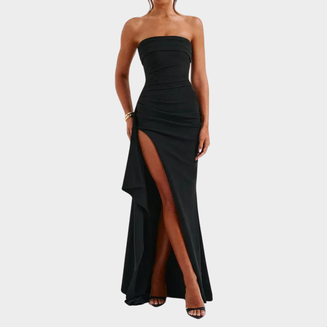 Women’s Strapless Maxi Dress – Off-Shoulder Sleeveless Fit – High Split Hem – Elegant Bodycon Style – Multiple Colours