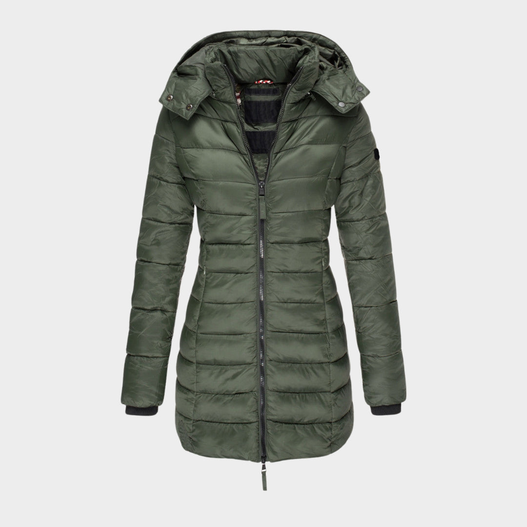 Women’s Cotton Padded Winter Coat - Slim Hooded Parka with Zipper, Warm Long Sleeve Jacket, Army Green, Black, and More