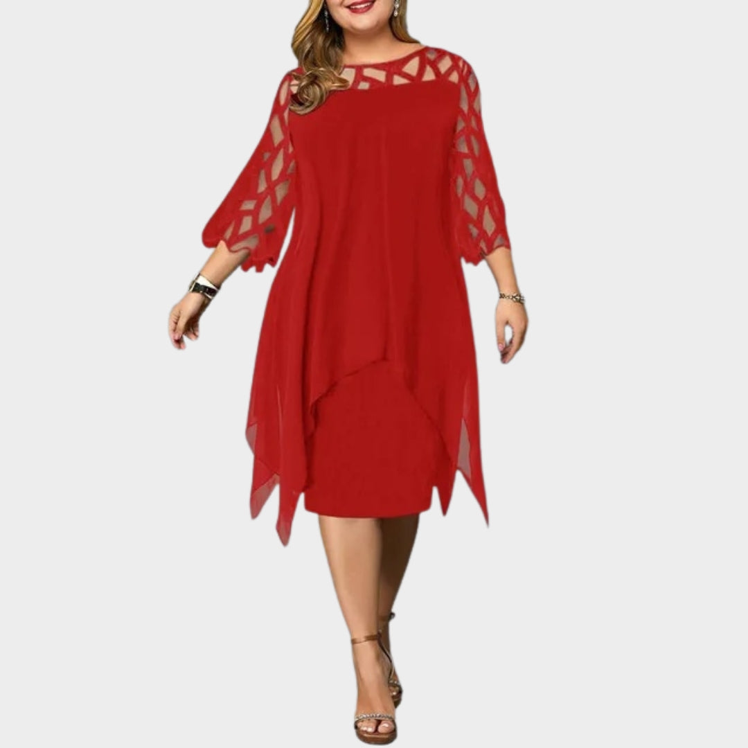Women's Elegant Midi Evening Dress – Hollow Out Sleeves – O-Neck – Multiple Colours