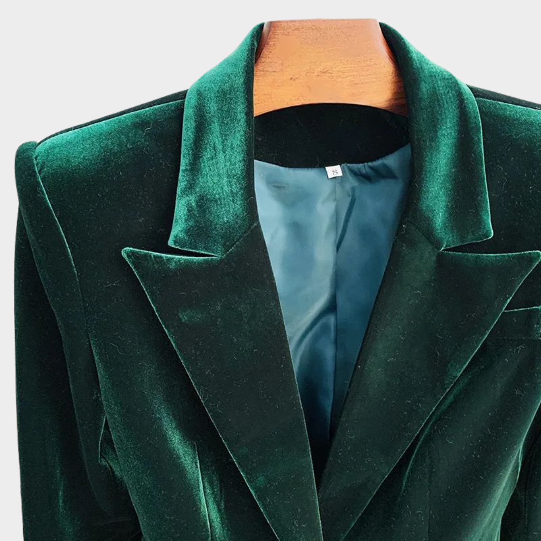 Women’s Velvet Blazer & Trousers Set – One-Button Jacket – Flare Pants – Elegant Fit – Multiple Colours