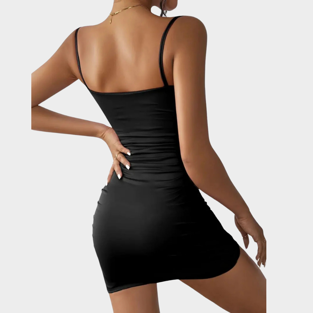 Women’s Fitted Sling Dress – Low Neckline Backless Style – Bodycon Fit with Hip Hugging Silhouette – Soft Stretch Fabric – Multiple Colours