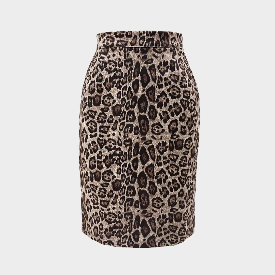 Women's High Waist Suede Pencil Skirt - Bodycon Fit - Leopard Print - Multiple Colours