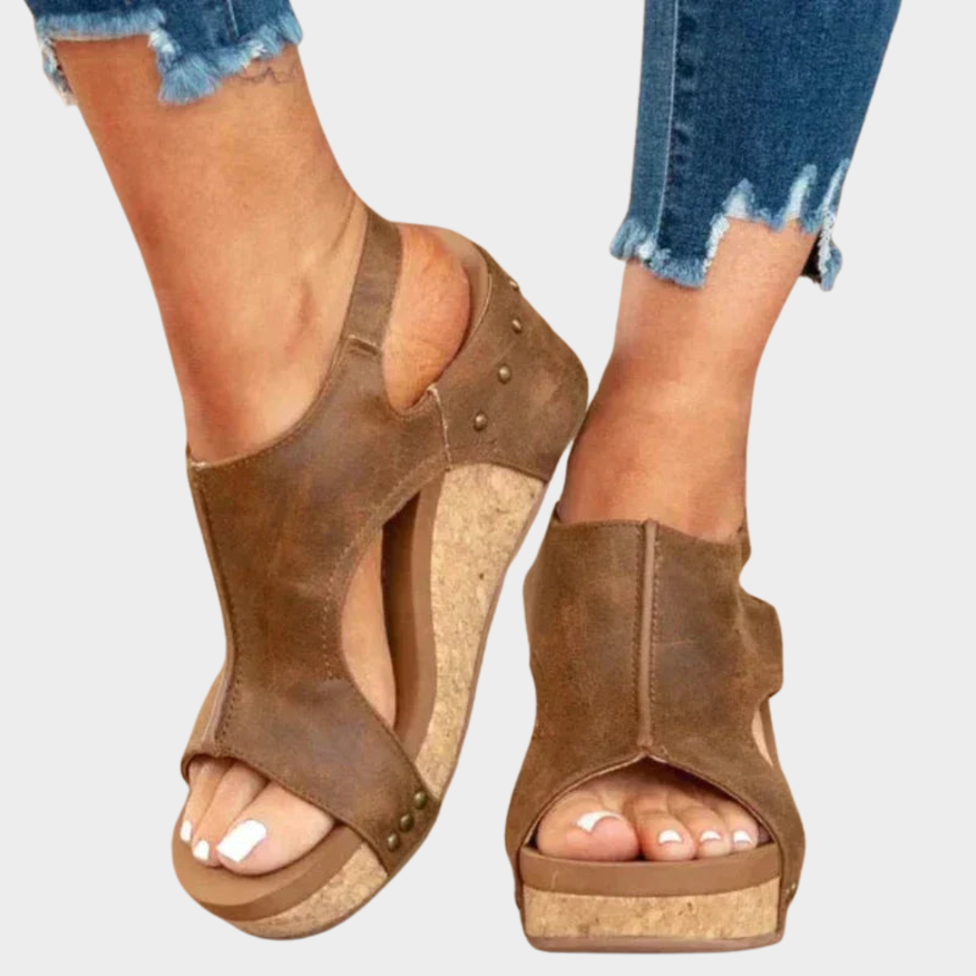 Women's Wedge Sandals – Peep Toe – Buckle Strap – Leopard Print – Platform Sole – Casual & Stylish – Multiple Colours