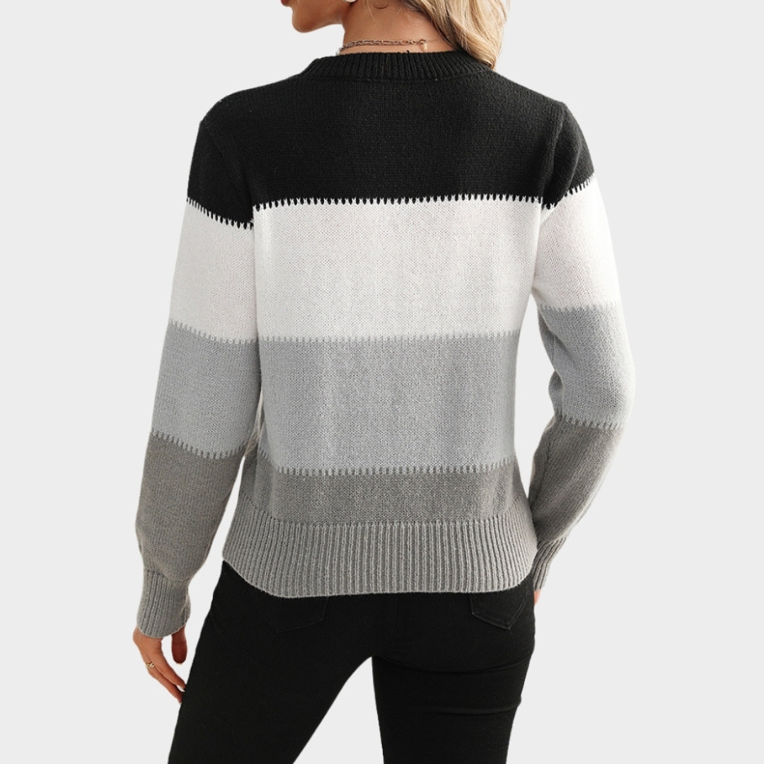 Women’s Knitted Sweater - Soft Contrast Color Pullover, Casual Fall Winter Fashion