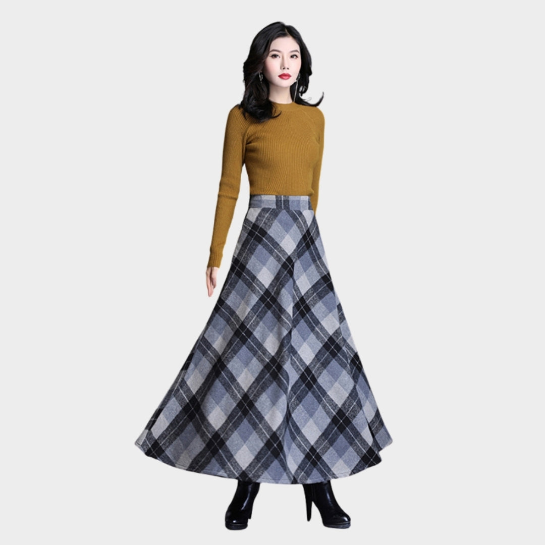 Women’s Plaid Wool Skirt - High Waist, Thick Warm Elegant Winter Skirt, Red, Blue, and More