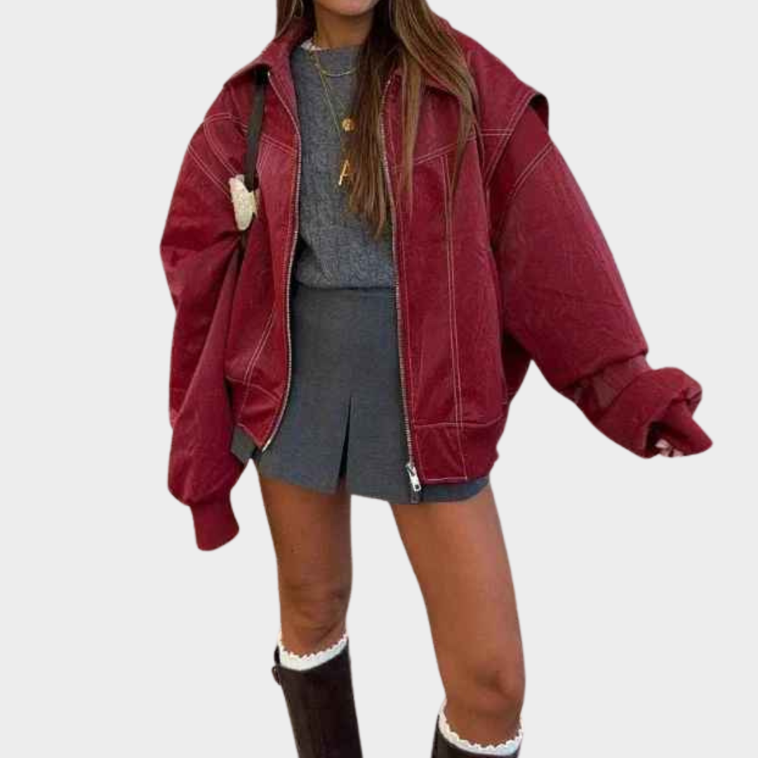 Women's Leather Jacket - Zipper Lapel Cropped Coat - Casual Long Sleeve - Stylish Outerwear - Multiple Colours