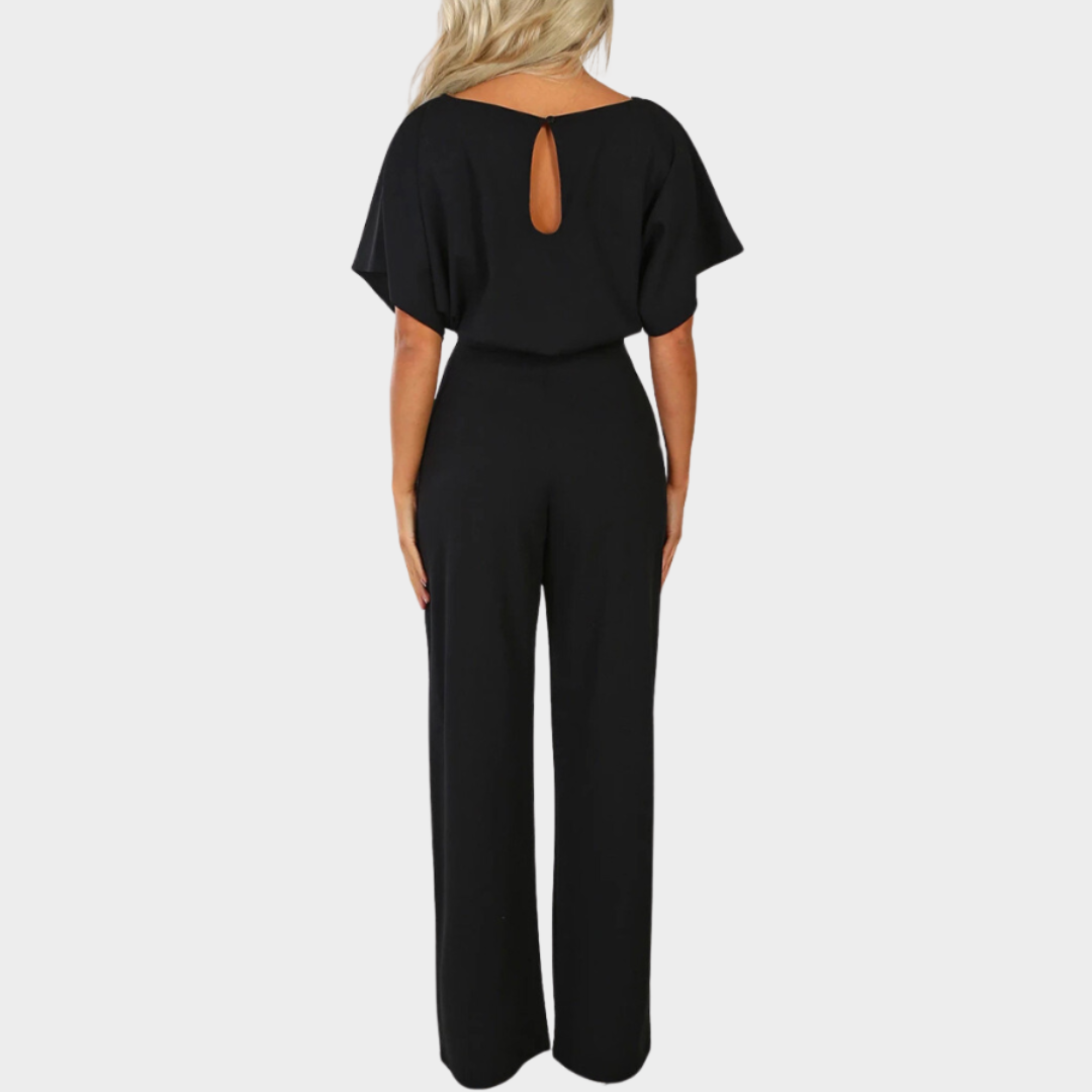 Women's High-Waist Jumpsuit - Short Sleeve - Lace-Up - Straight Leg - Multiple Colours