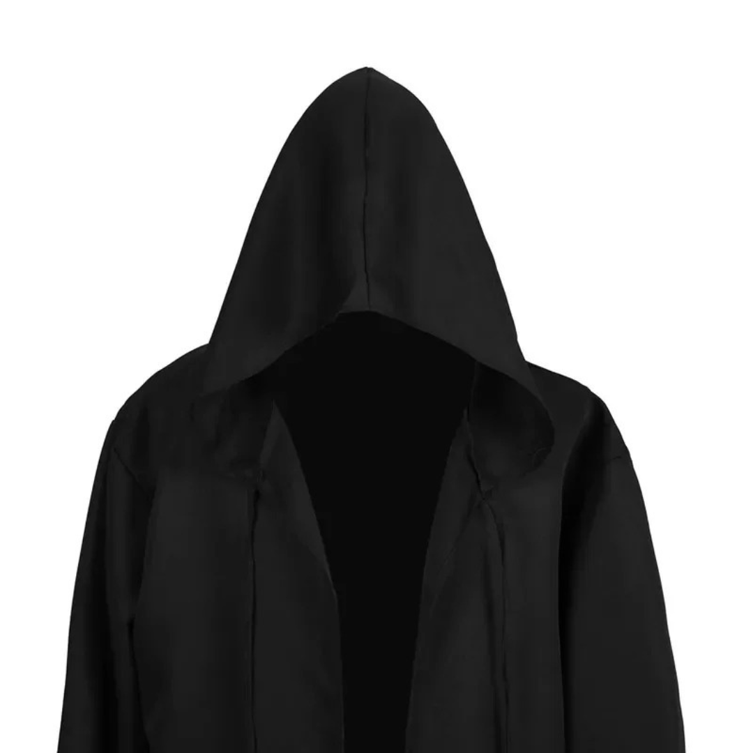 Witch Hooded Robe Halloween Costume – Unisex Long Cloak with Ghost Cosplay Outfit for Adults & Kids – Black