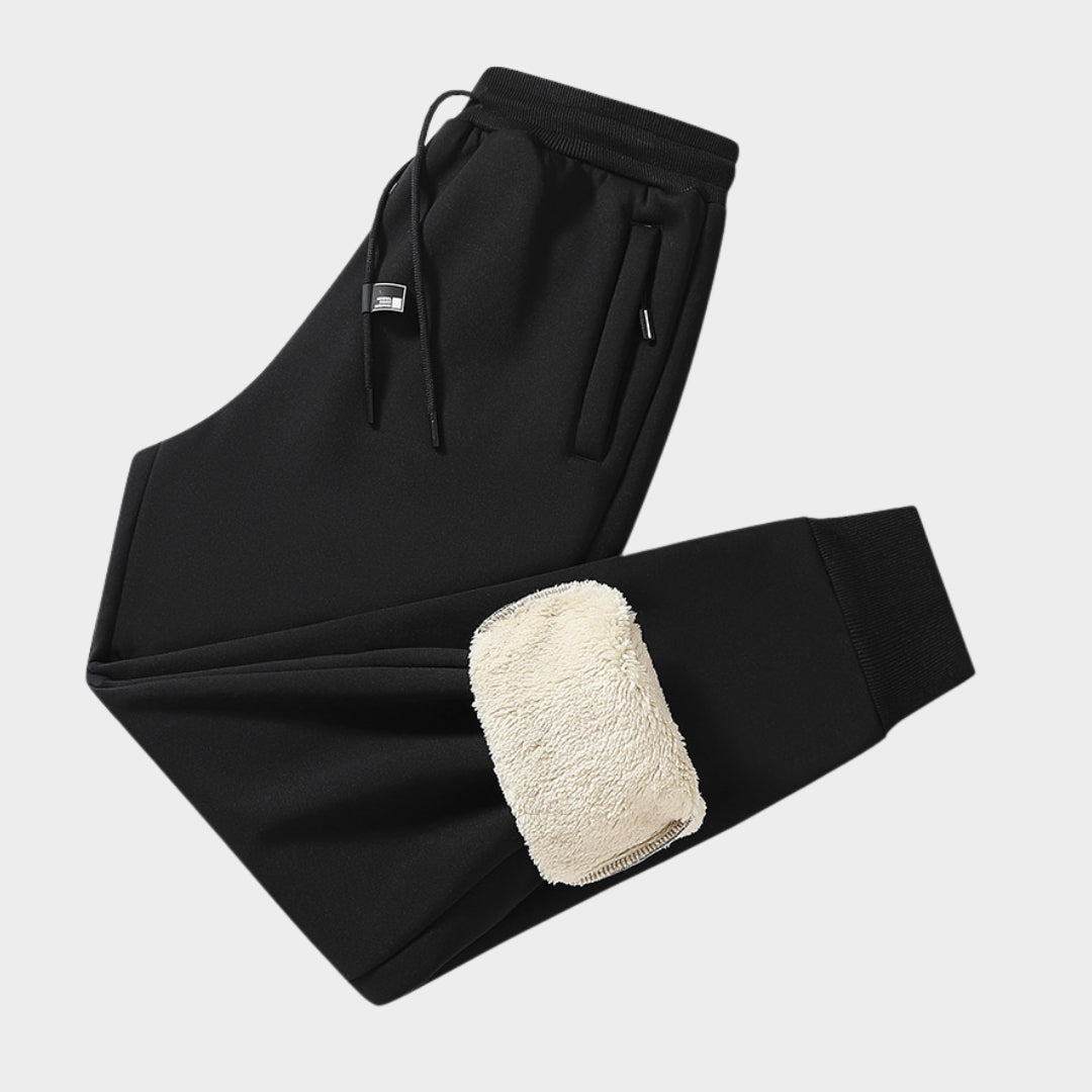 Men’s Winter Cashmere Jogging Pants - Fleece Warm Thick Casual Sports Trousers, Drawstring, Large Size, Black, Grey