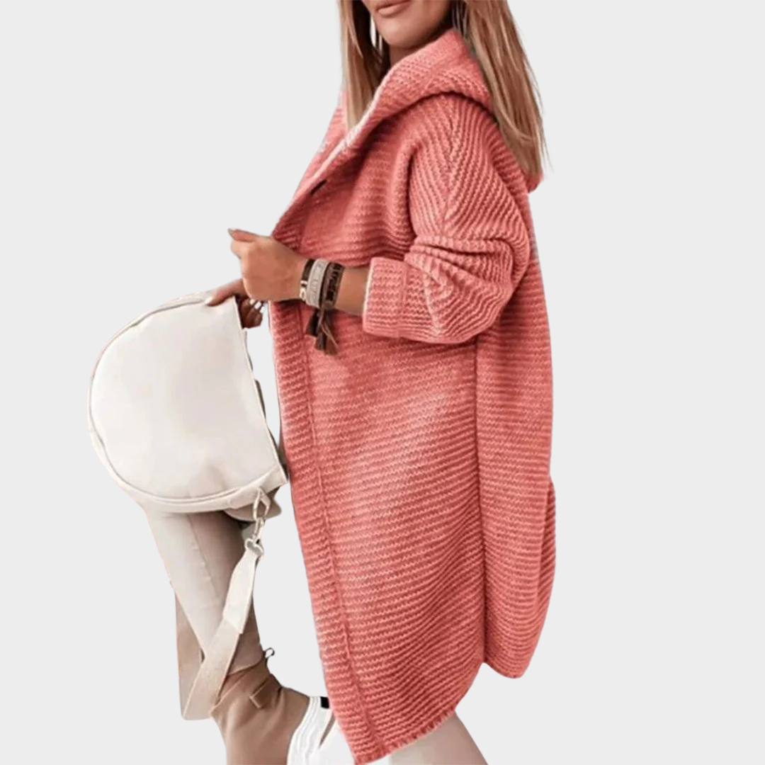 Women's Hooded Knit Cardigan Jacket – Button Front – Long Sleeve Loose Fit – Casual Outerwear – Multiple Colours