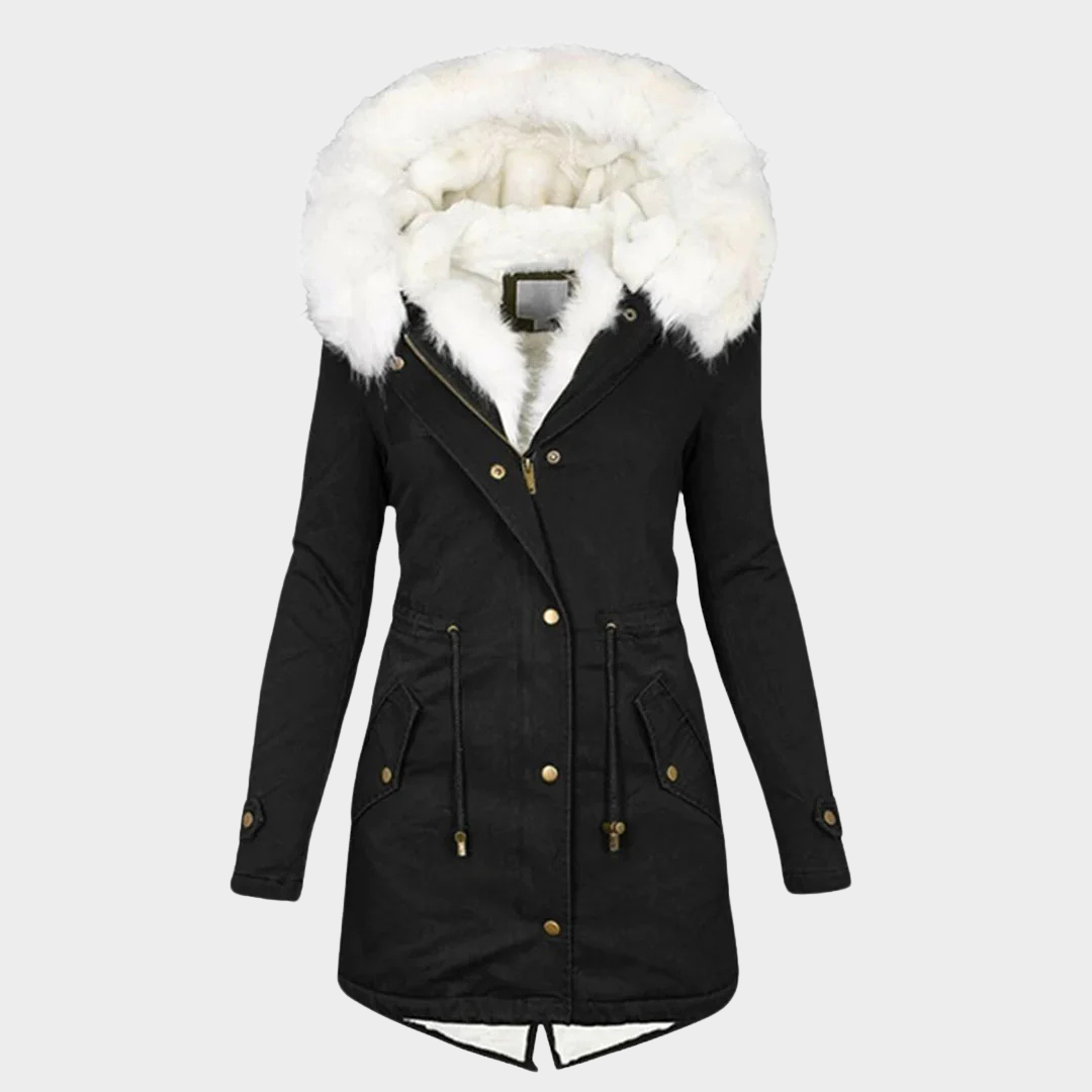Women's Hooded Parka Coat – Thickened Cotton – Waist-Cinching Design – Mid-Length – Warm Outerwear – Multiple Colours