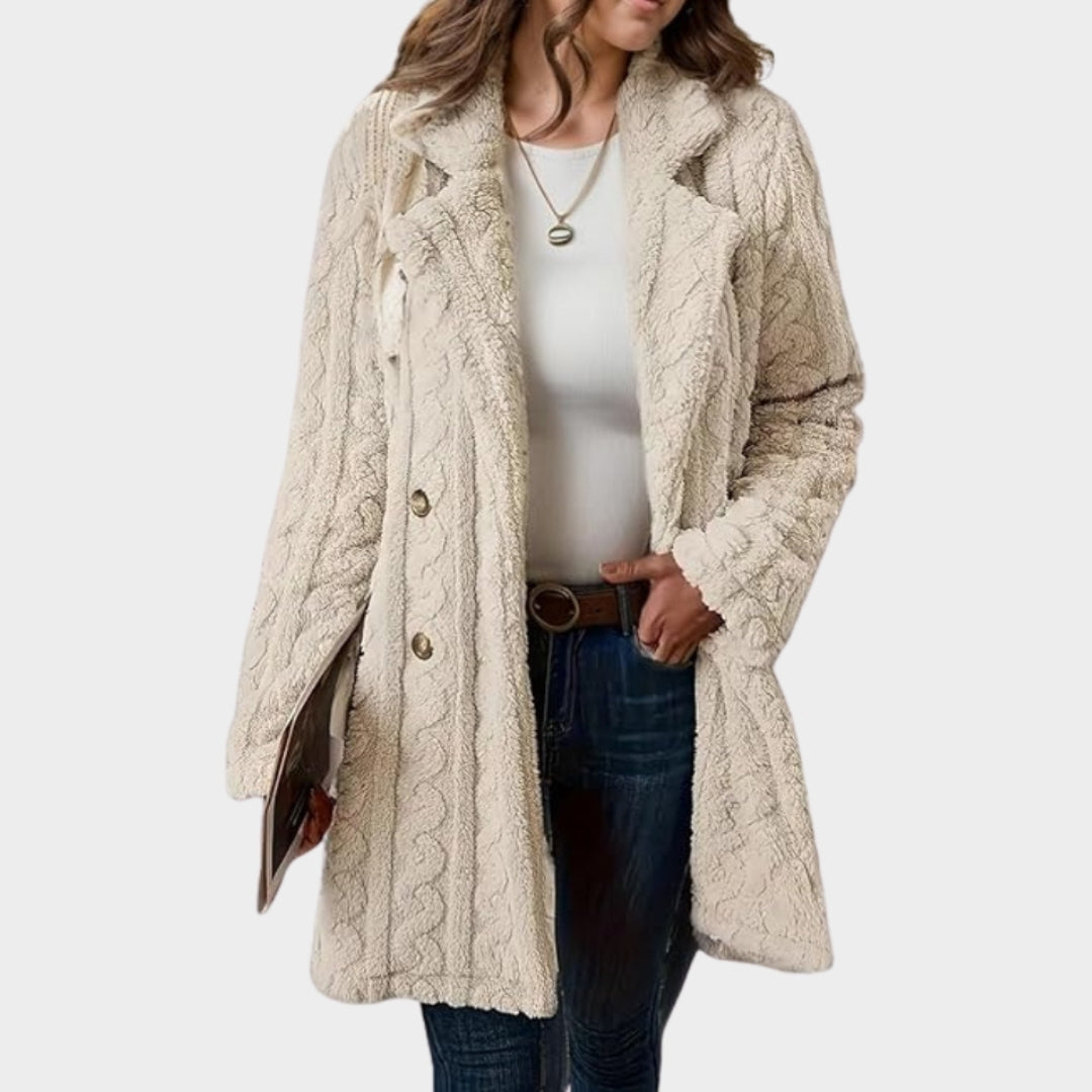 Women's Fuzzy Lapel Coat – Warm Plush Buttoned Jacket, Red, Black, and More