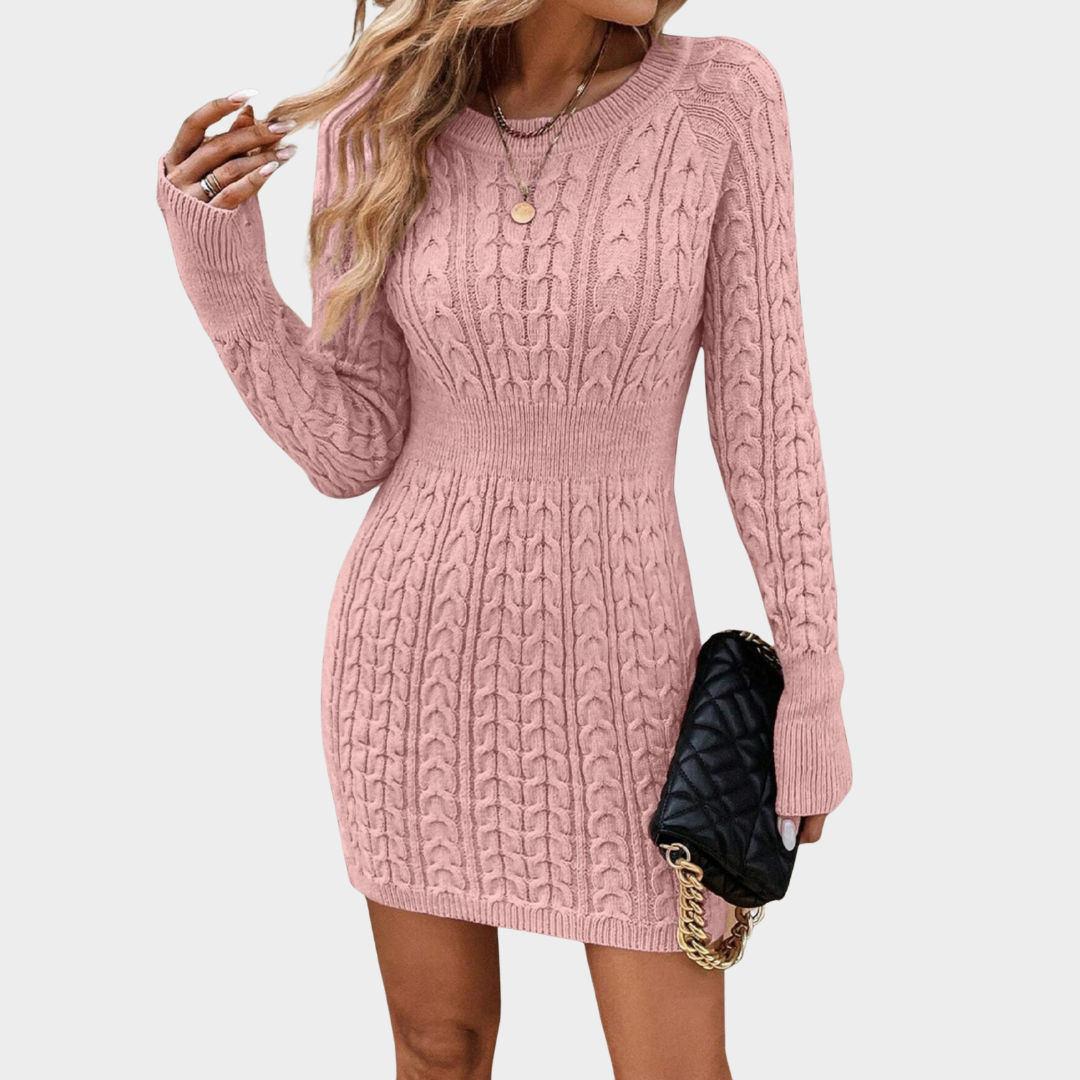 Women Knitted Sweater Dress – O-Neck Long Sleeve Mini Slim Fit Casual Pullover – Soft Knit Material – Multiple Colours