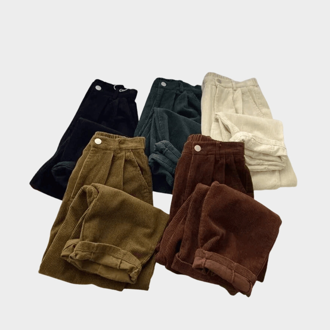 Women High Waist Corduroy Pants – Retro Baggy Thick Warm Trousers – Multiple Colours