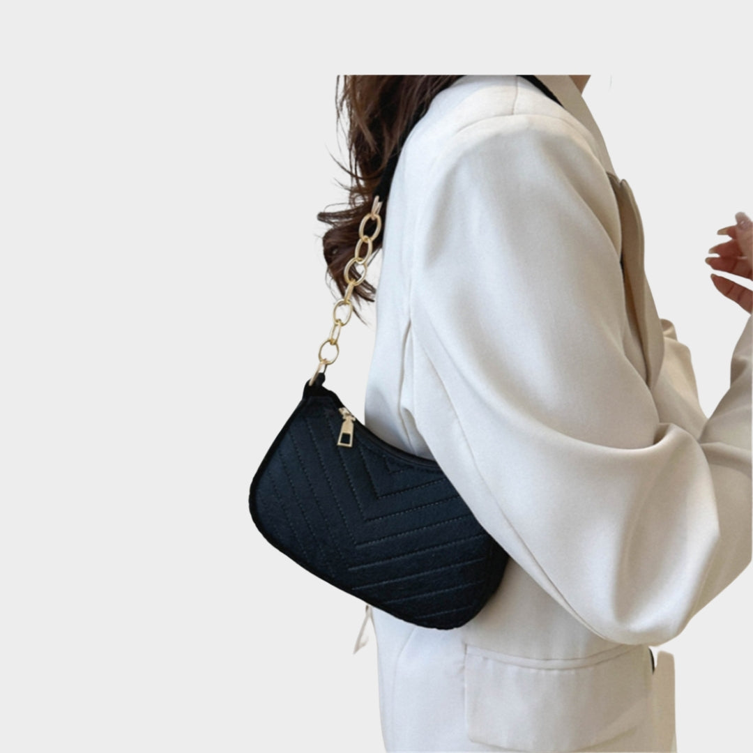 Women’s Felt Mini Shoulder Bag - Casual Lightweight Handbag with Chain in Solid Colors