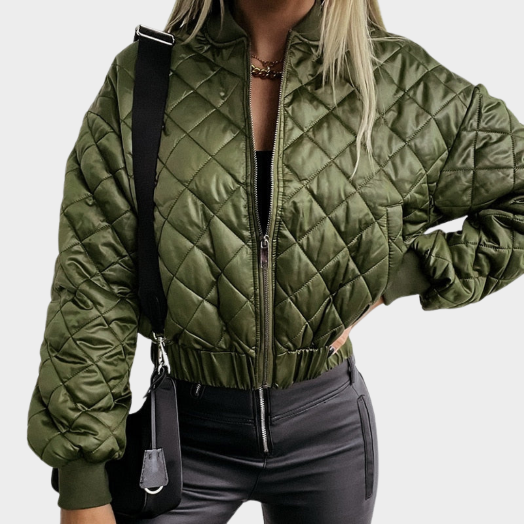 Women's Quilted Puffer Jacket – Short MA1 Style – Sequin Angel Wings – Warm & Stylish – Multiple Colours