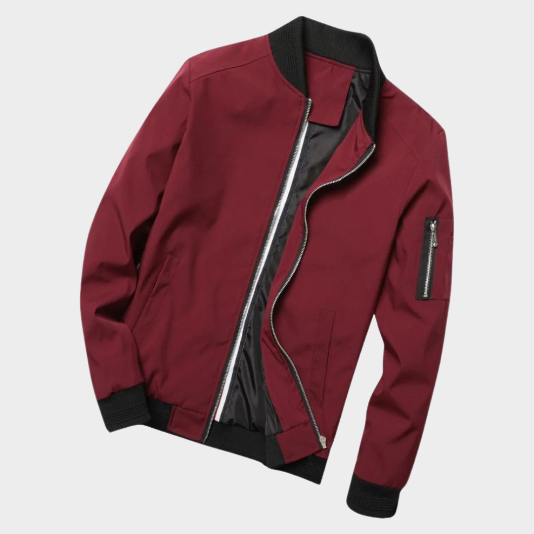Men’s Stand Collar Bomber Jacket – Solid Colour Zip-Up Windbreaker Coat – Lightweight Streetwear Fit – Multiple Colours
