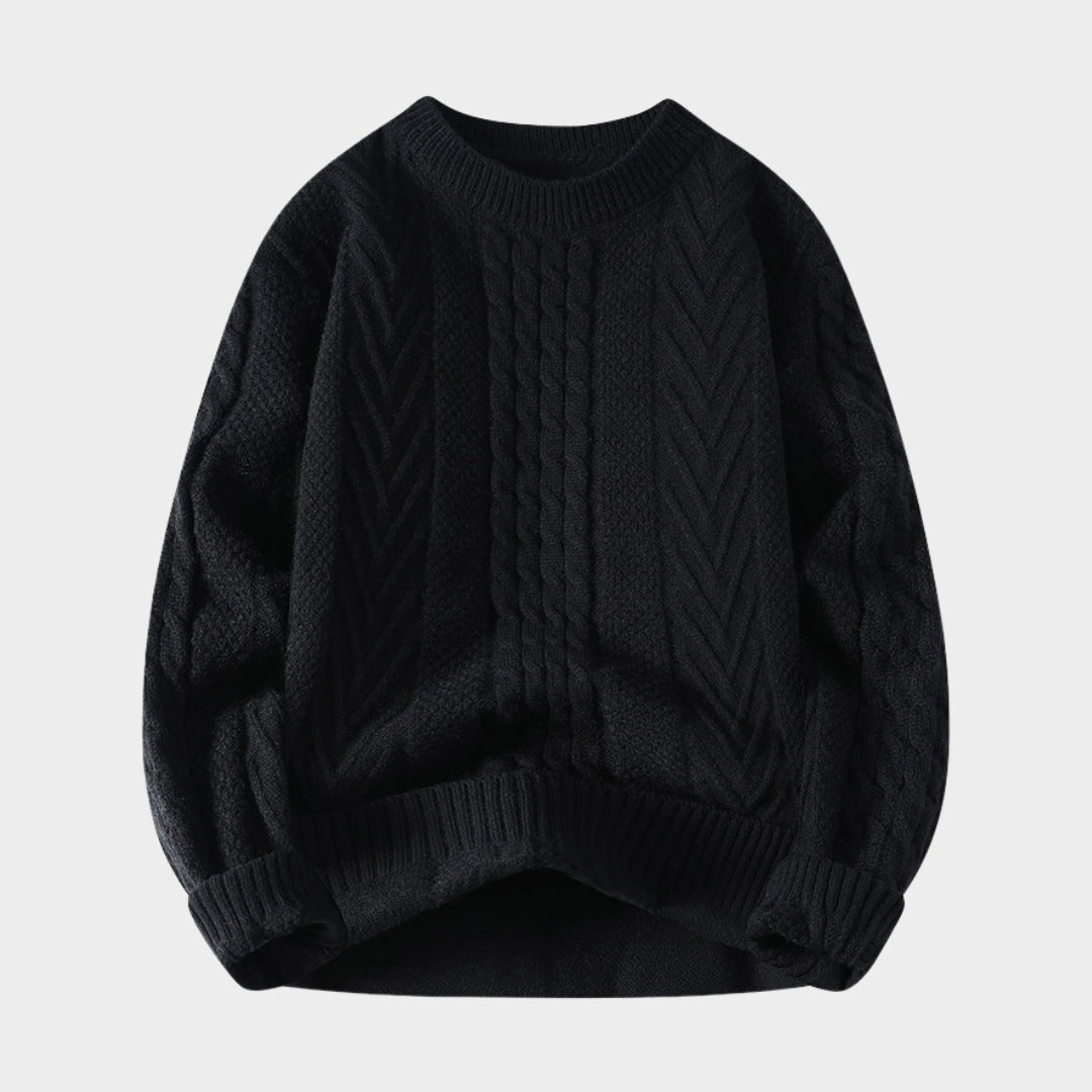 Men's Plush Long Sleeve Sweater - Warm Knitted Round Neck for Autumn & Winter (Black, Beige, and More)