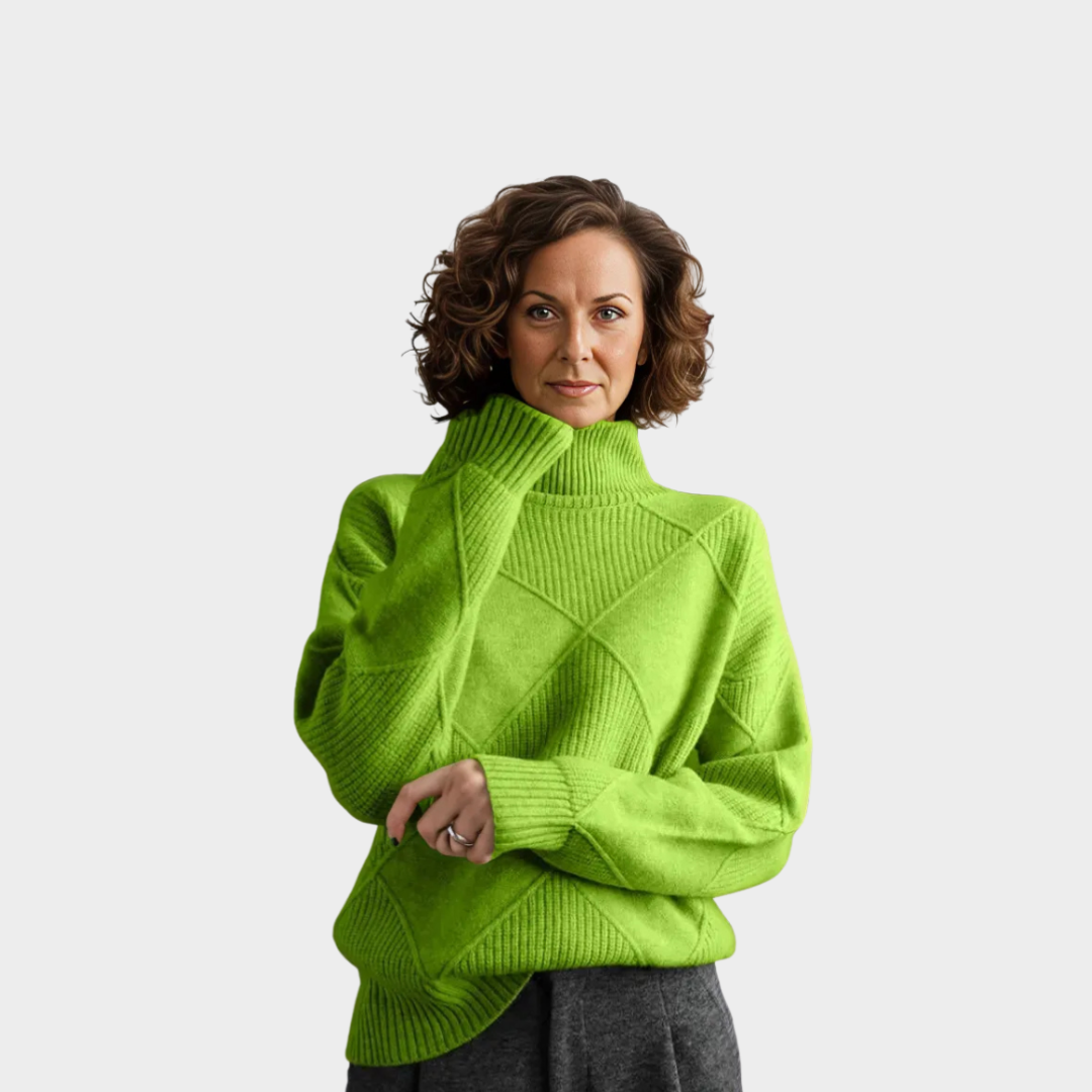 Warm Women’s Knitted Pullover – High Neckline, Long Sleeves, Loose Fit, Orange, Purple Blue, Pink, Cozy for Fall & Winter