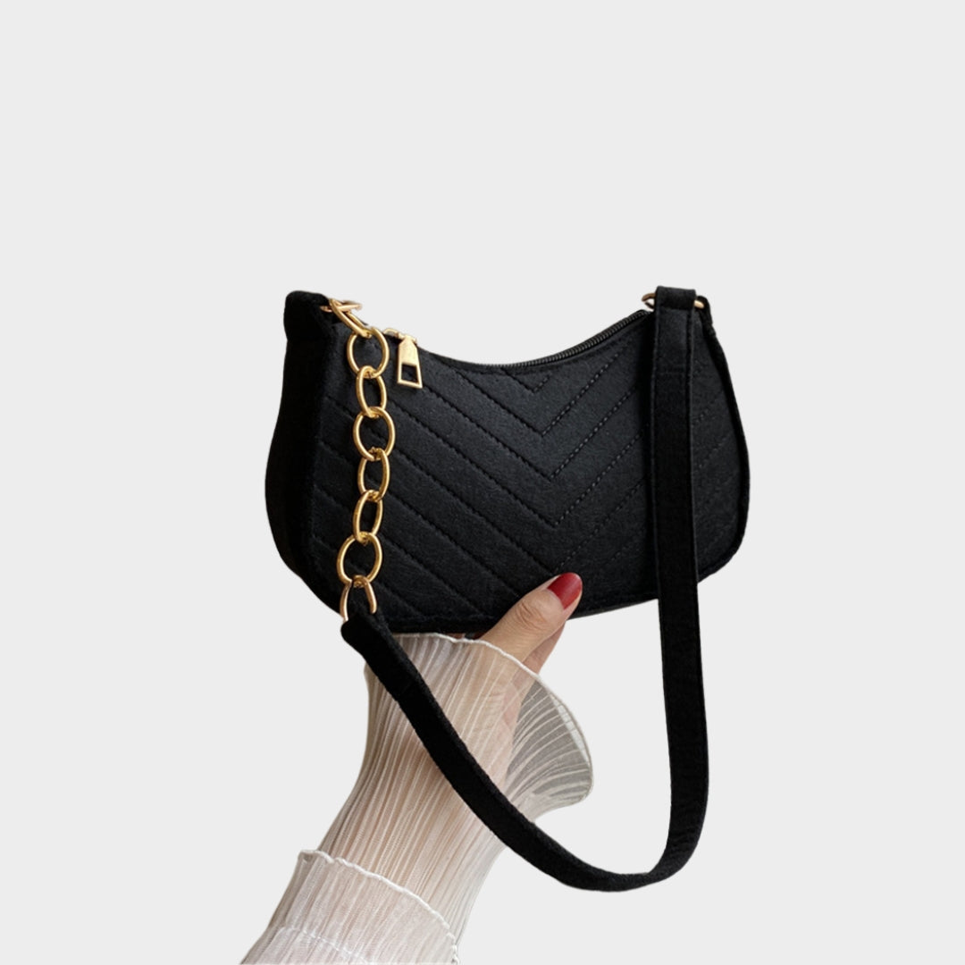 Women’s Felt Mini Shoulder Bag - Casual Lightweight Handbag with Chain in Solid Colors