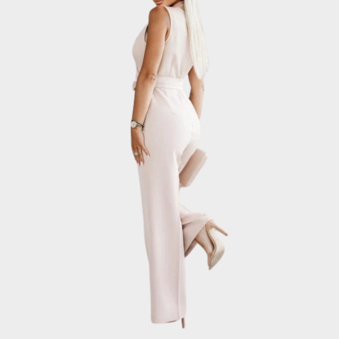 Women’s Sleeveless One-Piece Jumpsuit – V Neck High Waist Long Pants – Tie Waist Elegant Fit – Lightweight Material – Multiple Colours
