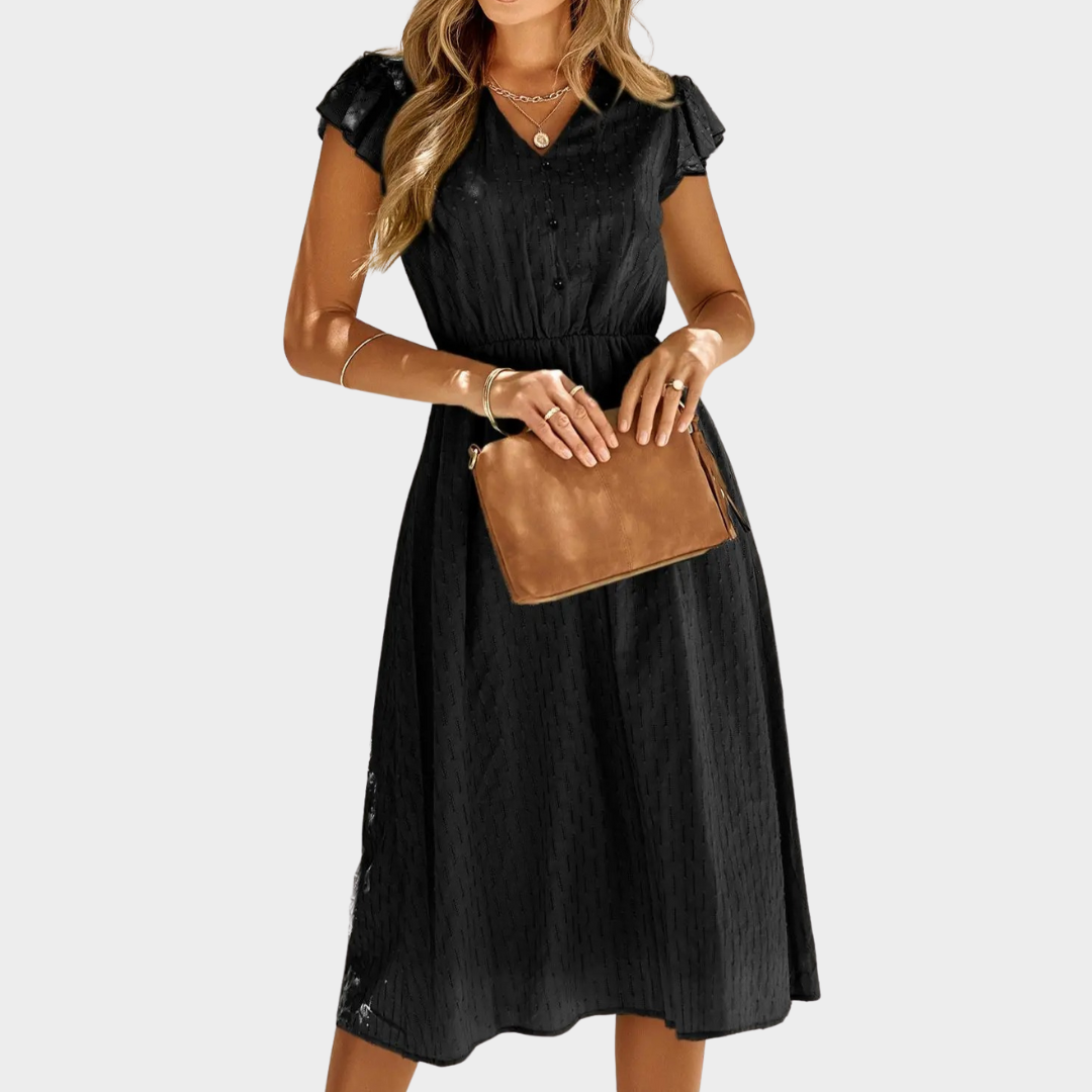 Women's Boho Midi Dress – V-Neck High Waist Casual Fit – Lightweight Solid Colour – Soft Cotton Blend – Multiple Colours