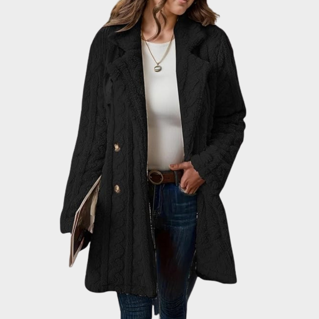 Women's Fuzzy Lapel Coat – Warm Plush Buttoned Jacket, Red, Black, and More