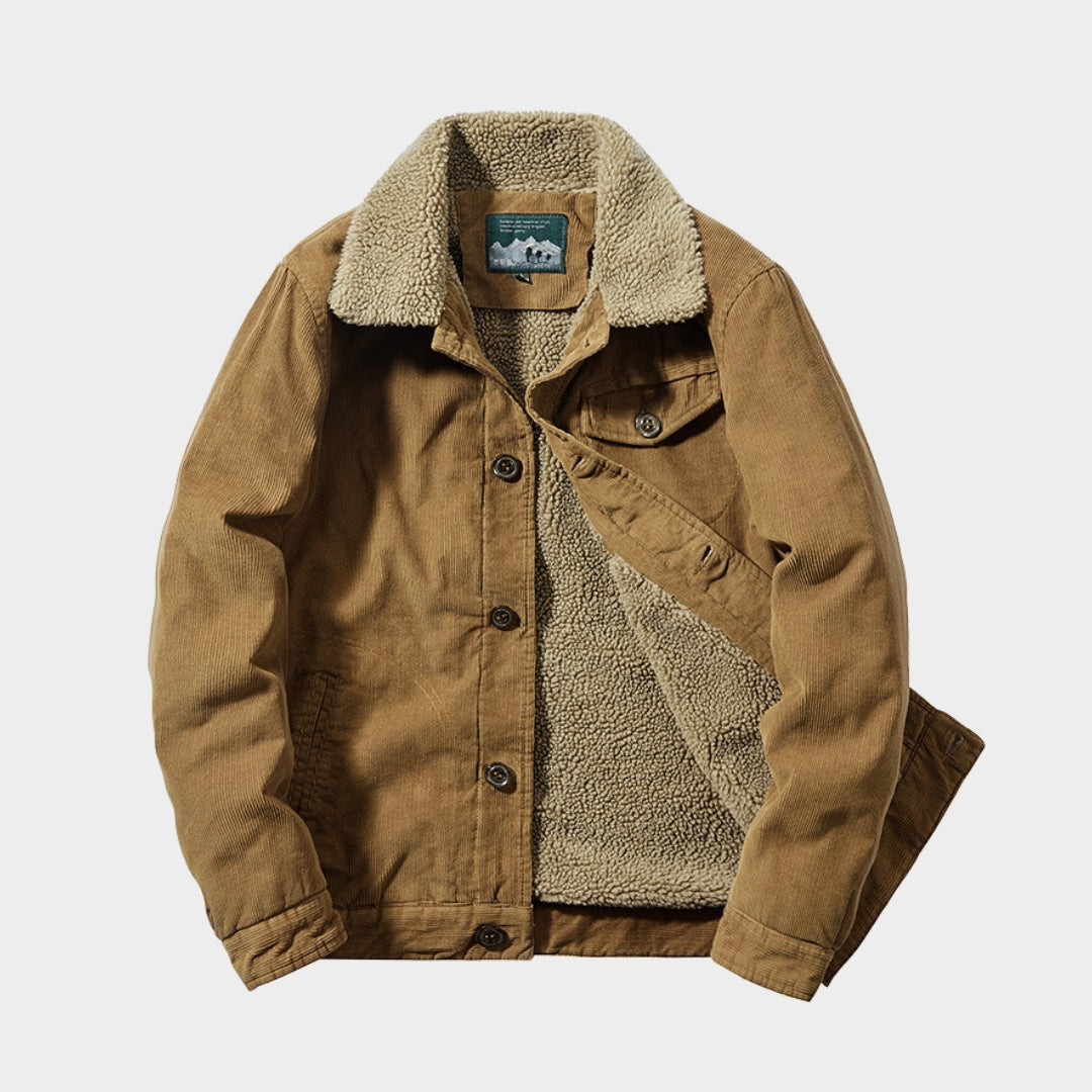 Winter Men's Cargo Corduroy Jacket - Thick Velvet Warm Vintage Solid Colour Coat
